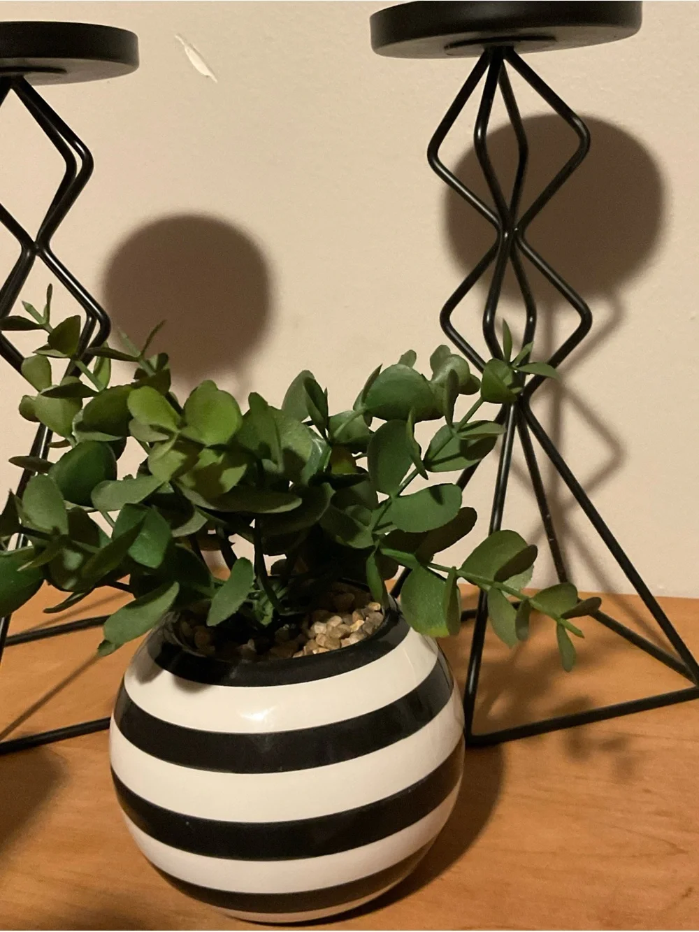 Black Metal Geometric Candle Holders - Set of 2 with matching plant